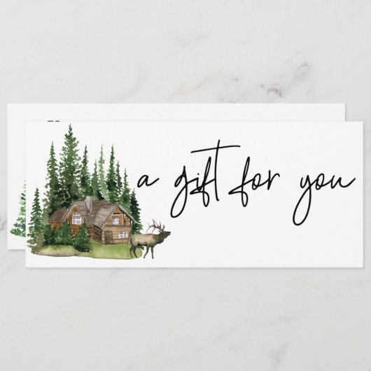 ギフト証明書ウォーターカラーキャビンフォレストロッジ 招待状 (正面/裏面)