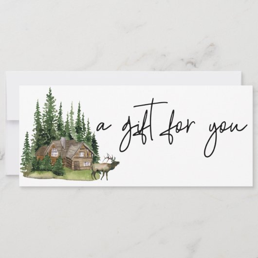 ギフト証明書ウォーターカラーキャビンフォレストロッジ 招待状 (正面)