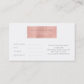 ギフト証明書カーカスタマイズドピンクローズ金ゴールド 割引カード (裏面)