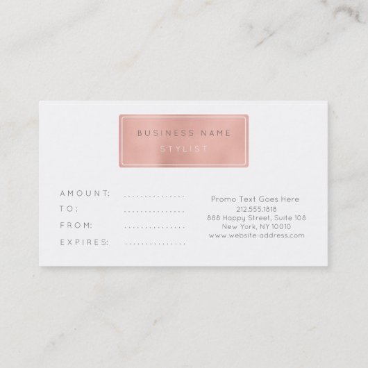 ギフト証明書カーカスタマイズドピンクローズ金ゴールド 割引カード (裏面)