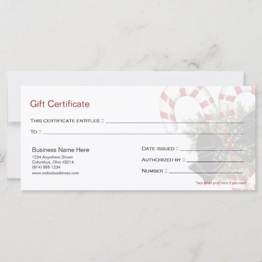 ギフト証明書キャンディキャン&ダークレッドボウ (裏面)