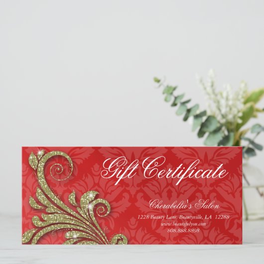 ギフト証明書クリスマスサロングリッター渦赤金ゴールド (スタンド正面)
