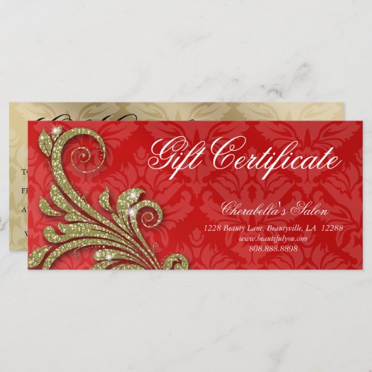 ギフト証明書クリスマスサロングリッター渦赤金ゴールド (正面/裏面)