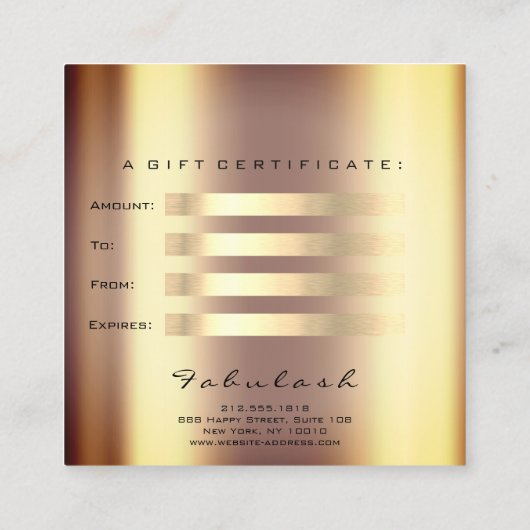 ギフト証明書セピア金ゴールドまぶしメイクアップアーティスト 割引カード (裏面)