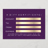 ギフト証明書セピア金ゴールドグリッター紫ピンク (裏面)