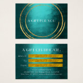ギフト証明書ティール(緑がかった色)金ゴールド幾何学円 (正面&裏面)