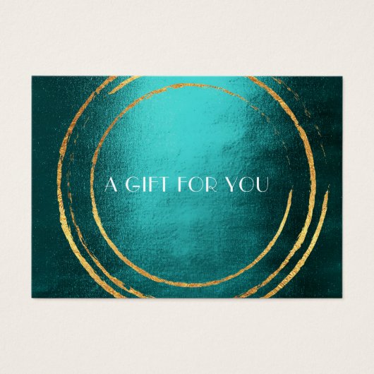 ギフト証明書ティール(緑がかった色)金ゴールド幾何学円 (正面)