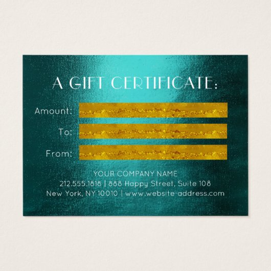 ギフト証明書ティール（緑がかった色）金ゴールド幾何学円 (裏面)