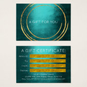 ギフト証明書ティール(緑がかった色)金ゴールド幾何学円 (正面&裏面)