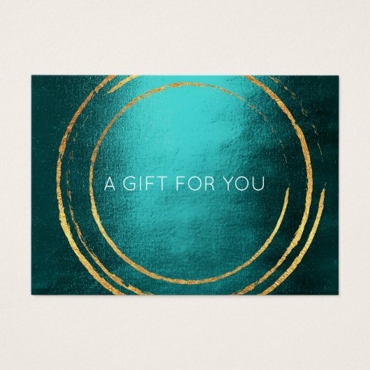 ギフト証明書ティール（緑がかった色）金ゴールド幾何学円 (正面)