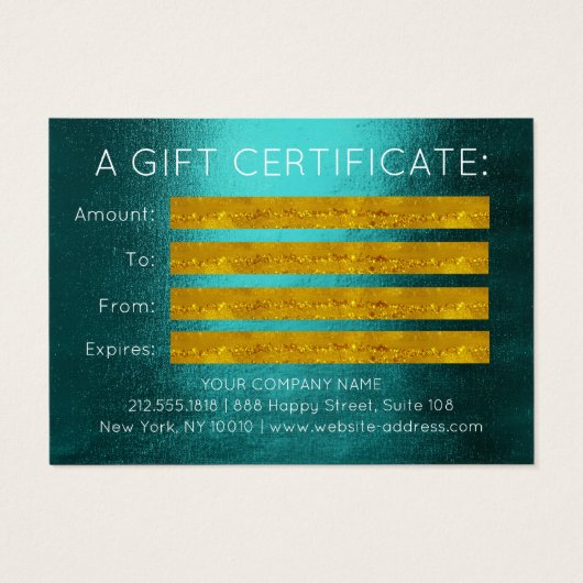 ギフト証明書ティール（緑がかった色）金ゴールド幾何学円 (裏面)
