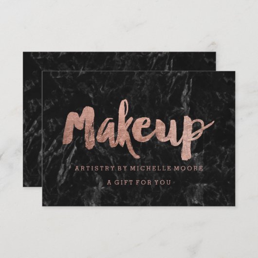 ギフト証明書バラ金ゴールドタイポグラフィ黒の大理石 (正面/裏面)