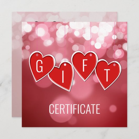 ギフト証明書バレンタインデーの愛赤いハート (正面/裏面)