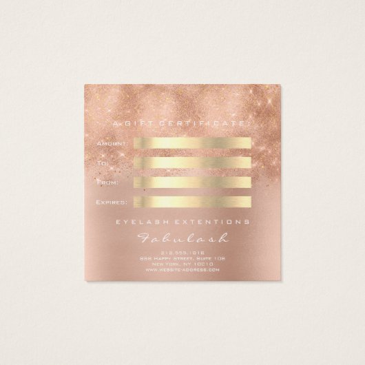 ギフト証明書ピンクグリッター金ゴールドまぶし化粧 (裏面)