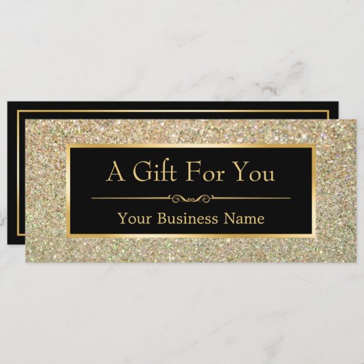 ギフト証明書ファッショナブル金ゴールドグリッターの輝き (正面/裏面)
