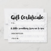 ギフト証明書ブラックメイクアップスクリプト白い大理石 (裏面)
