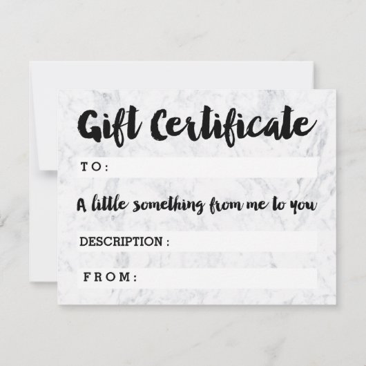 ギフト証明書ブラックメイクアップスクリプト白い大理石 (裏面)