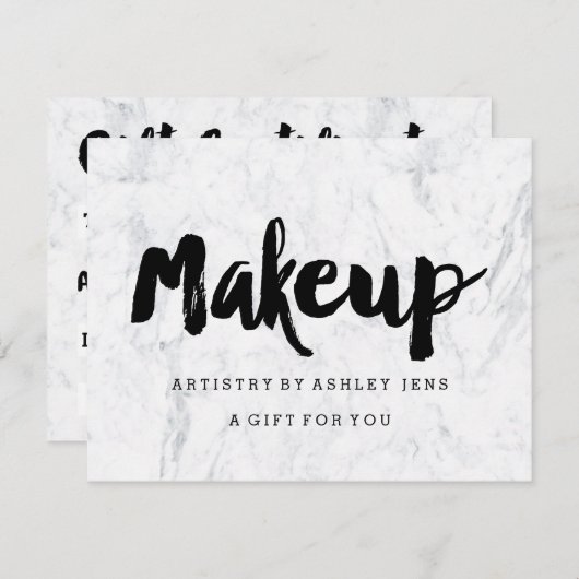 ギフト証明書ブラックメイクアップスクリプト白い大理石 (正面/裏面)