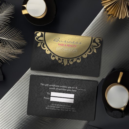ギフト証明書ブラック&ゴールドフォイルフローラ枠 割引カード