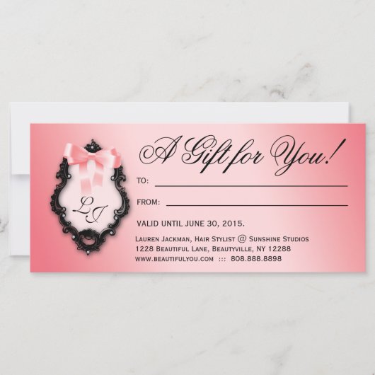 ギフト証明書ヘアサロンスタイリストボウズピーチ (正面)