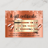 ギフト証明書ヘアスパ爪、 ネイルラグジュアリーオレンジドリップ 名刺 (裏面)