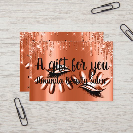 ギフト証明書ヘアスパ爪、 ネイルラグジュアリーオレンジドリップ 名刺 (正面/裏面インサイチュ)