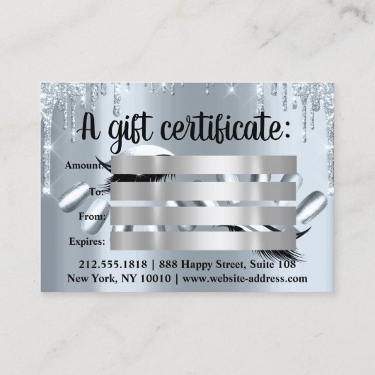 ギフト証明書ヘアスパ爪、 ネイルラグジュアリーブルードリップ 名刺 (裏面)