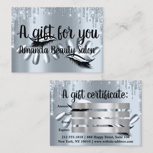 ギフト証明書ヘアスパ爪、 ネイルラグジュアリーブルードリップ 名刺 (正面/裏面)