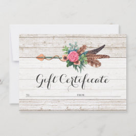 ギフト証明書ボヘミアン羽毛矢印バラカード 招待状