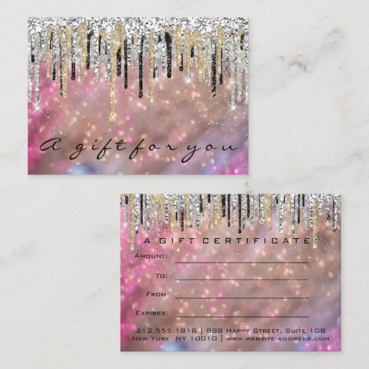 ギフト証明書メイクアップ髪爪、 ネイル自筆模造ピンク 名刺 (正面/裏面)