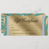 ギフト証明書交換サロンジュエリーティール（緑がかった色）金ゴールド (正面/裏面)
