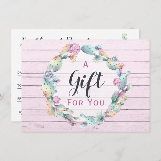 ギフト証明書水の色の多肉性サボホ (正面/裏面)