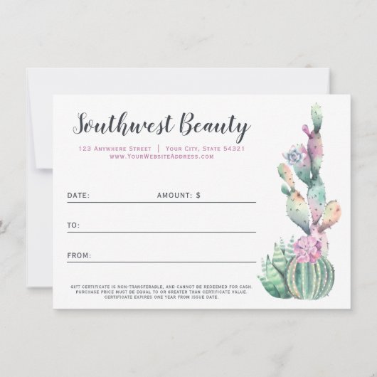 ギフト証明書水の色の多肉性サボホ (裏面)