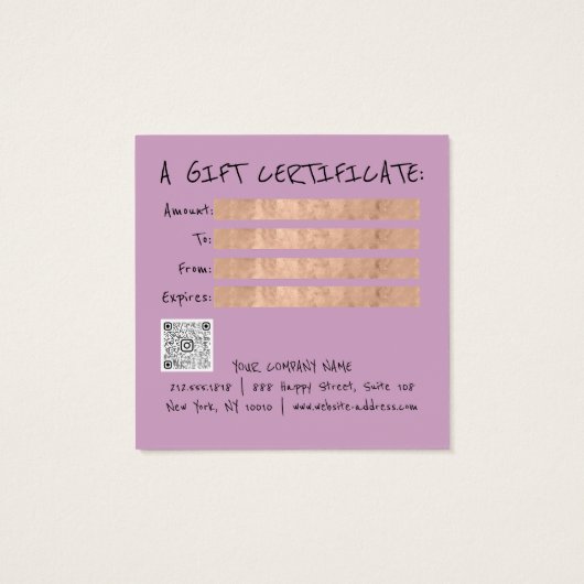 ギフト証明書爪、 ネイルヘアドレッサーメイクアップパープル (裏面)