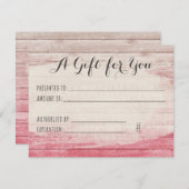 ギフト証明書素朴木材赤面ピンクシャビー (正面/裏面)