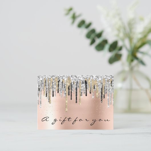 ギフト証明書美しいショップヘア爪、 ネイルバラ金ゴールド 名刺 (スタンド正面)