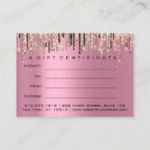 ギフト証明書美しいスタジオヘアスタイリストピンク 名刺 (裏面)