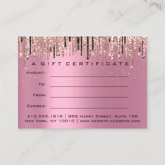 ギフト証明書美しいスタジオヘアスタイリストピンク 名刺 (裏面)