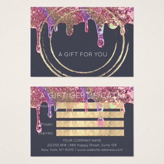 ギフト証明書美しいヘアメイクアップ金ゴールドドリンク (正面&裏面)