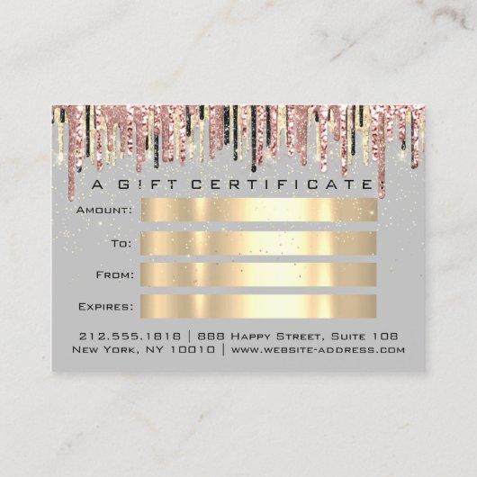 ギフト証明書美容師バラグレー金ゴールドメイクアップ 名刺 (裏面)