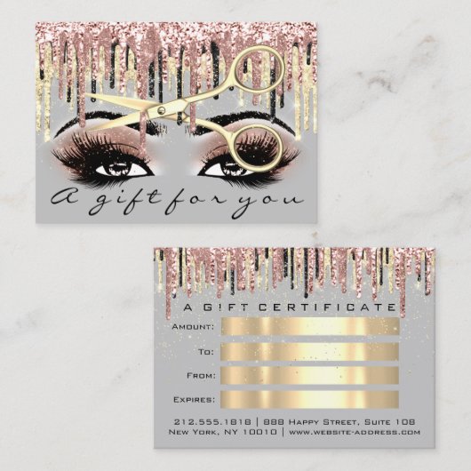 ギフト証明書美容師バラグレー金ゴールドメイクアップ 名刺 (正面/裏面)