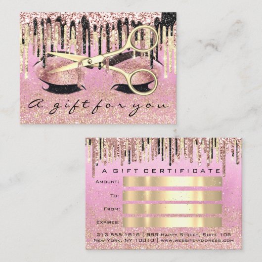 ギフト証明書美容師バラピンクメイクアップラッシュ 名刺 (正面/裏面)