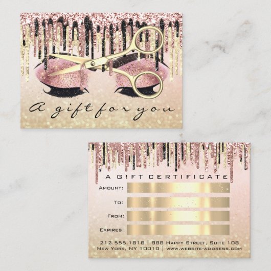 ギフト証明書美容師バラブラスメイクアップラッシュ 名刺 (正面/裏面)