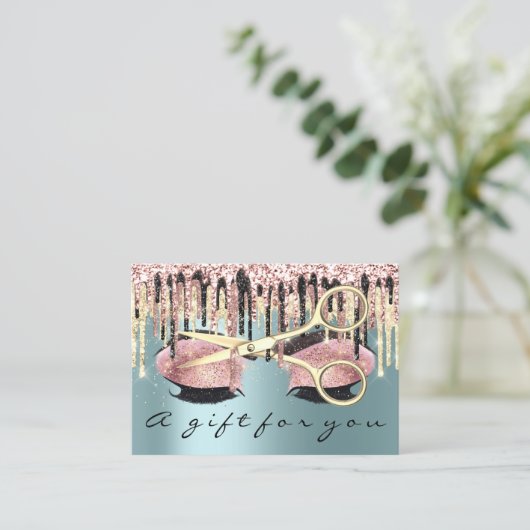 ギフト証明書美容師バラブルーメイクアップラッシュ 名刺 (スタンド正面)