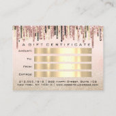 ギフト証明書美容師バララックス金ゴールドメイクアップ 名刺 (裏面)