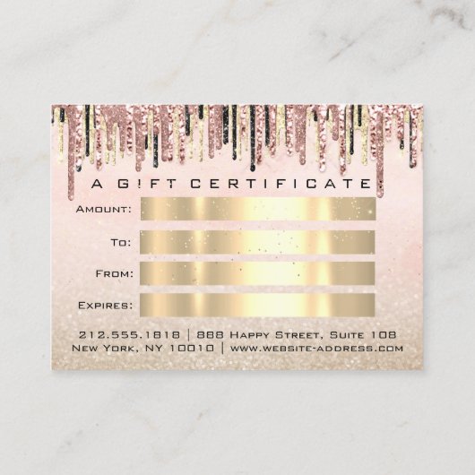 ギフト証明書美容師バララックス金ゴールドメイクアップ 名刺 (裏面)