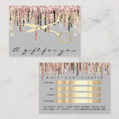 ギフト証明書美容師バラ金ゴールドメイクアップグレー 名刺 (正面/裏面)
