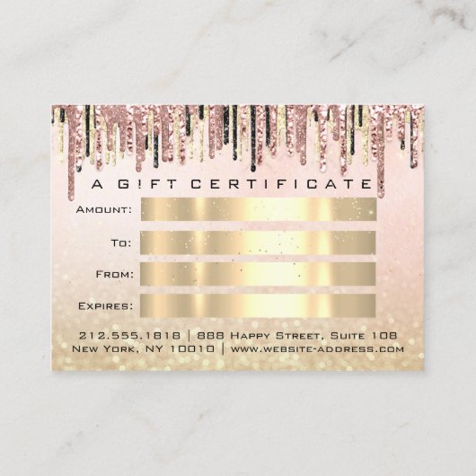 ギフト証明書美容師バラVip金ゴールドメイクアップ 名刺 (裏面)