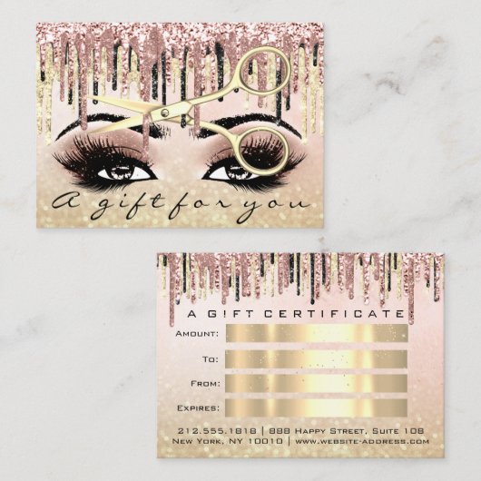 ギフト証明書美容師バラVip金ゴールドメイクアップ 名刺 (正面/裏面)