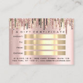ギフト証明書美容師メイクアップラッシュ金ゴールドバラ 名刺 (裏面)
